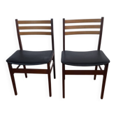 Pair of Scandinavian teak and black leatherette chairs – Denmark 1960