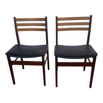 Paire de chaise scandinave en teck et skaï noir – Danemark 1960