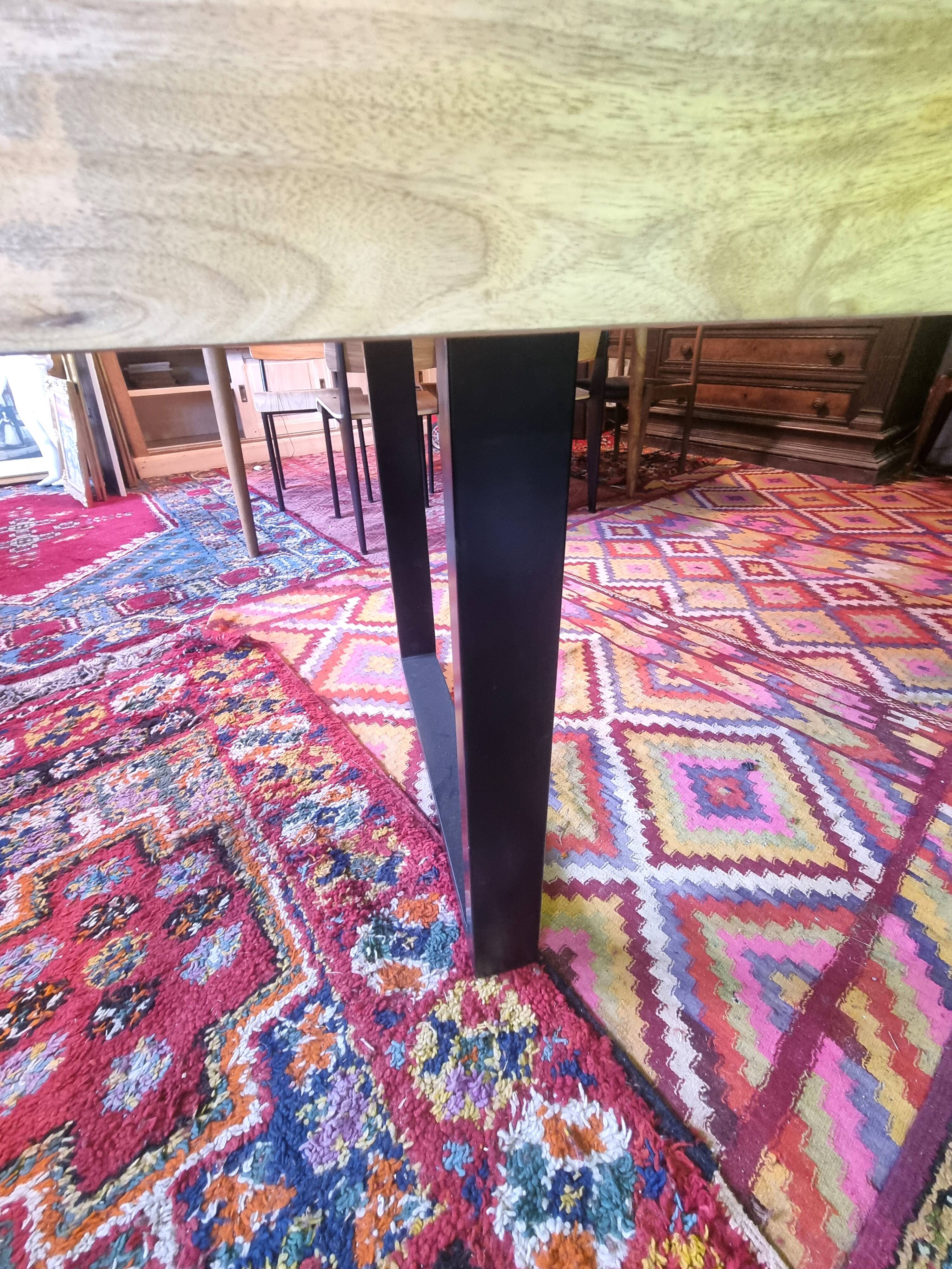 Large mango wood table with contemporary base