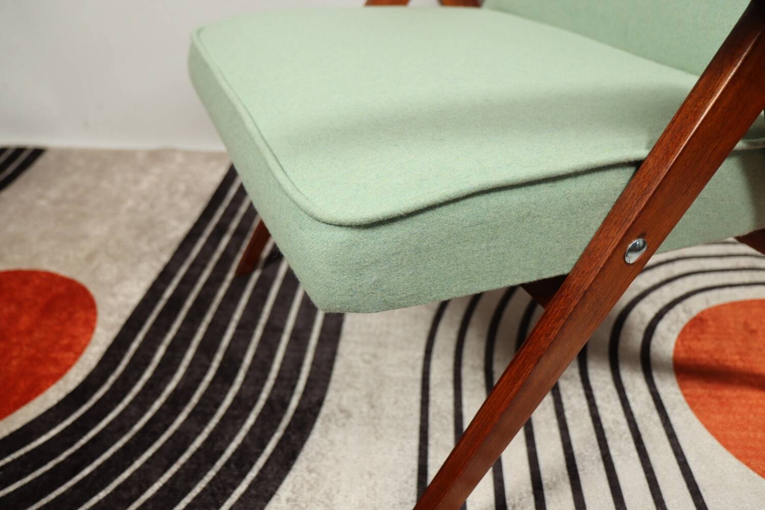 Vintage armchair in natural wool, Le vertu menthe, by Chierowski