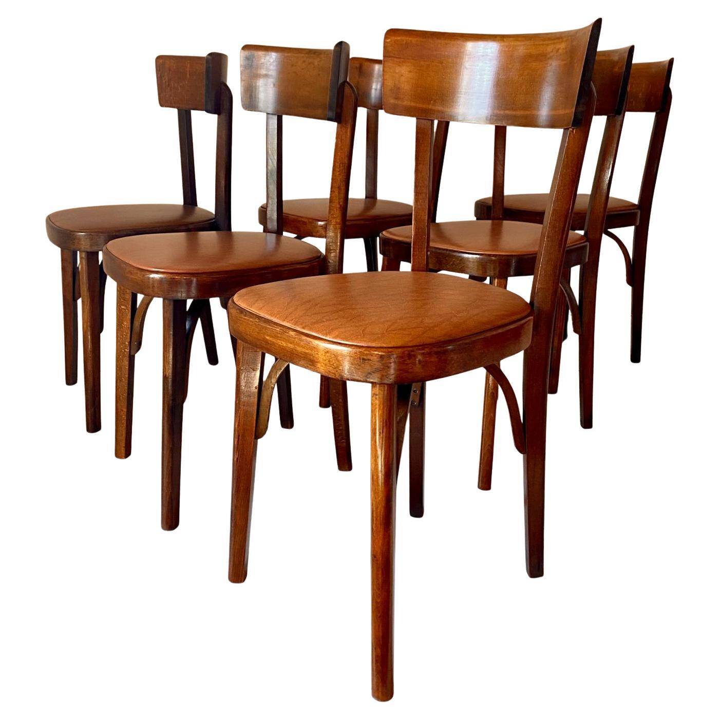 Bistro Wood Chairs, Set of Six, Italy 1950