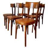 Bistro Wood Chairs, Set of Six, Italy 1950