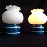 Pair of duck blue and white opaline lamps