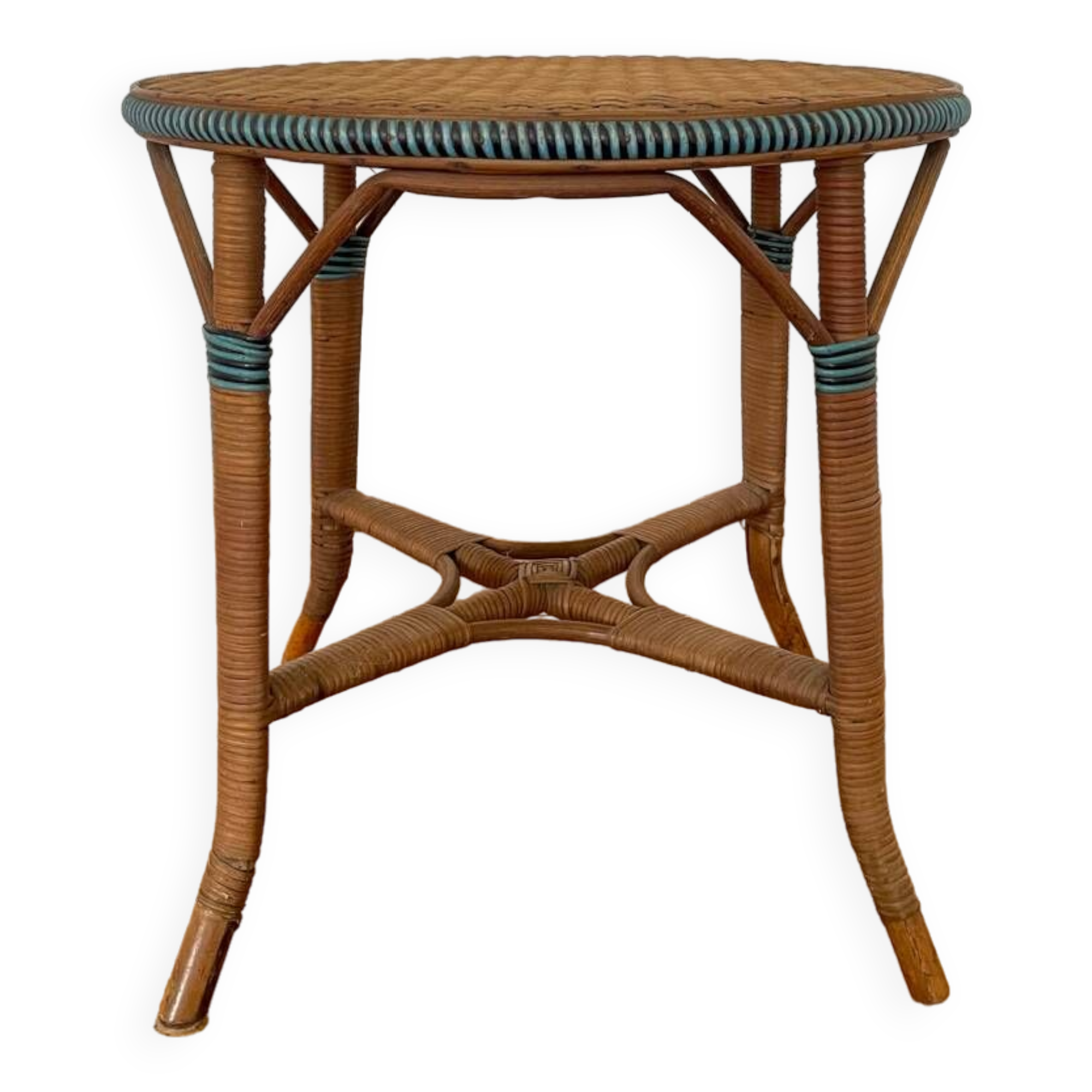Vintage rattan coffee table pedestal