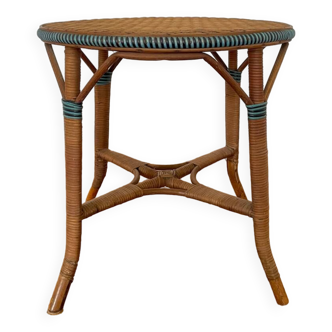 Vintage rattan coffee table pedestal