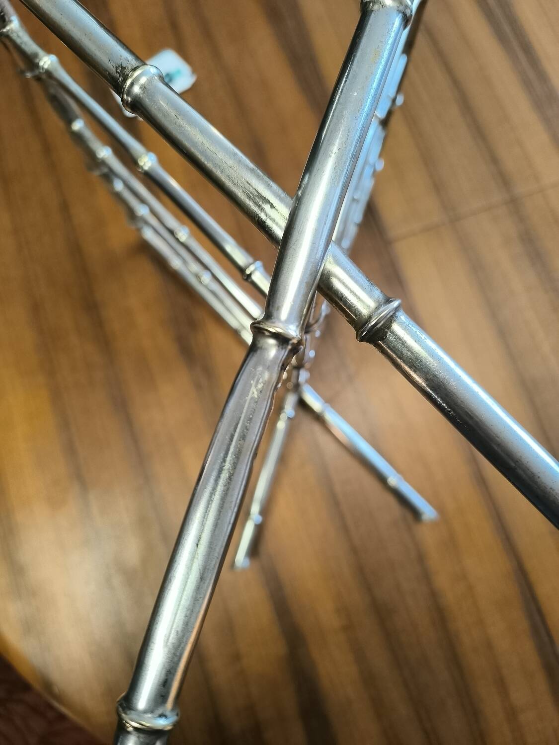 Chrome-plated brass magazine rack circa 1970