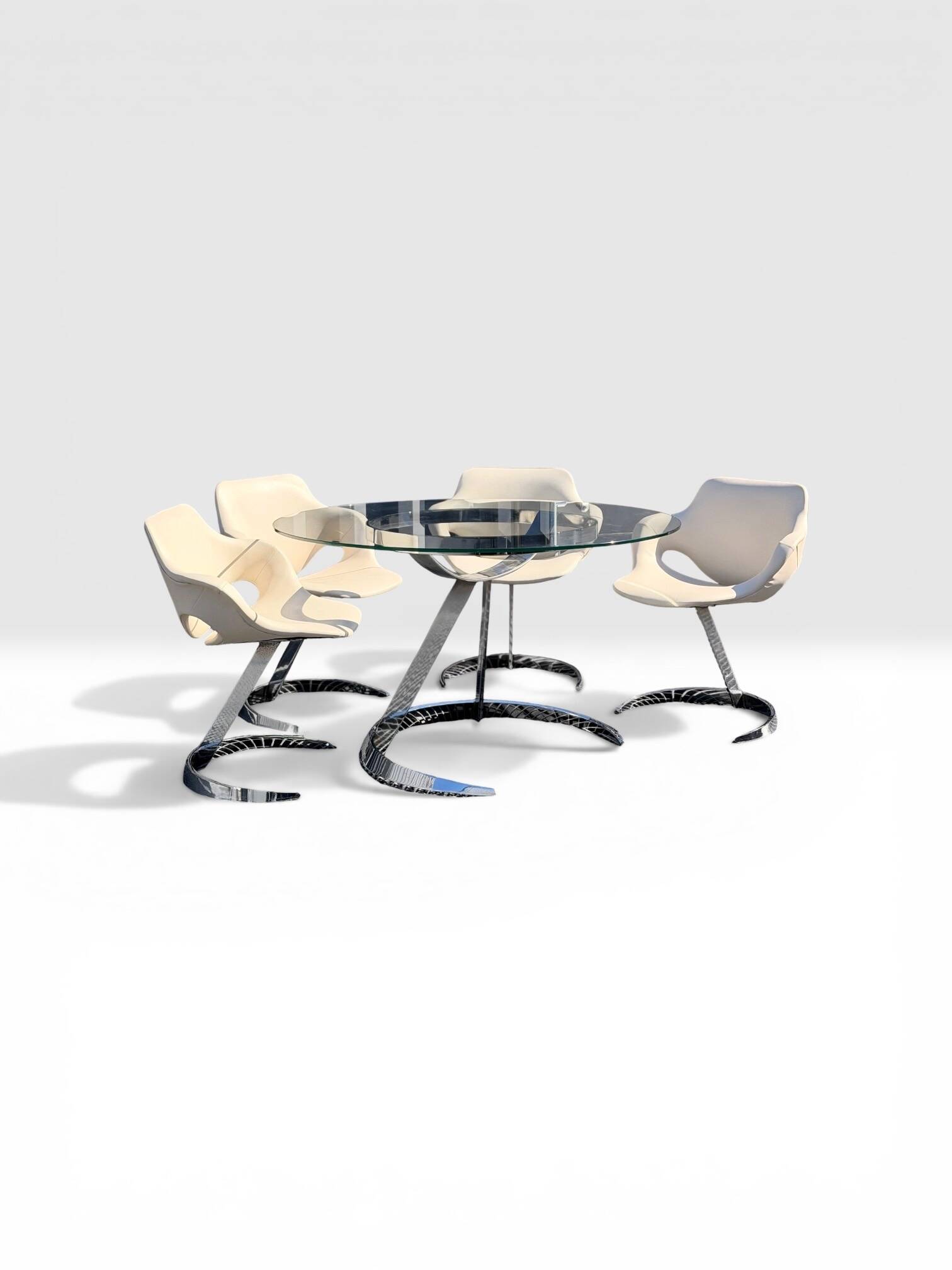 Ensemble Euro Steel International Space Age : Table Verre & 4 Chaises