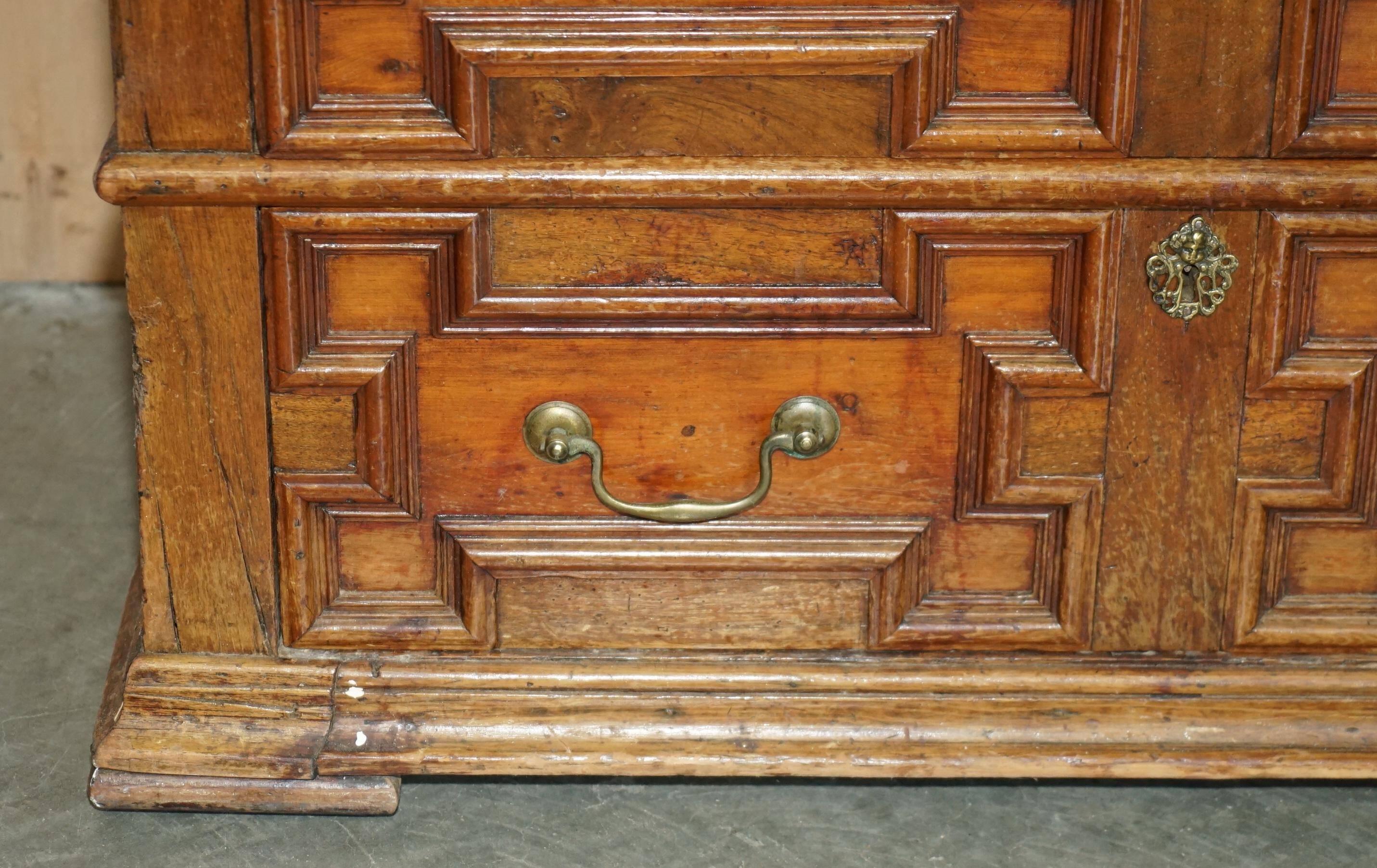 17th Century Antique Oak Commode with Two Rows of Drawers