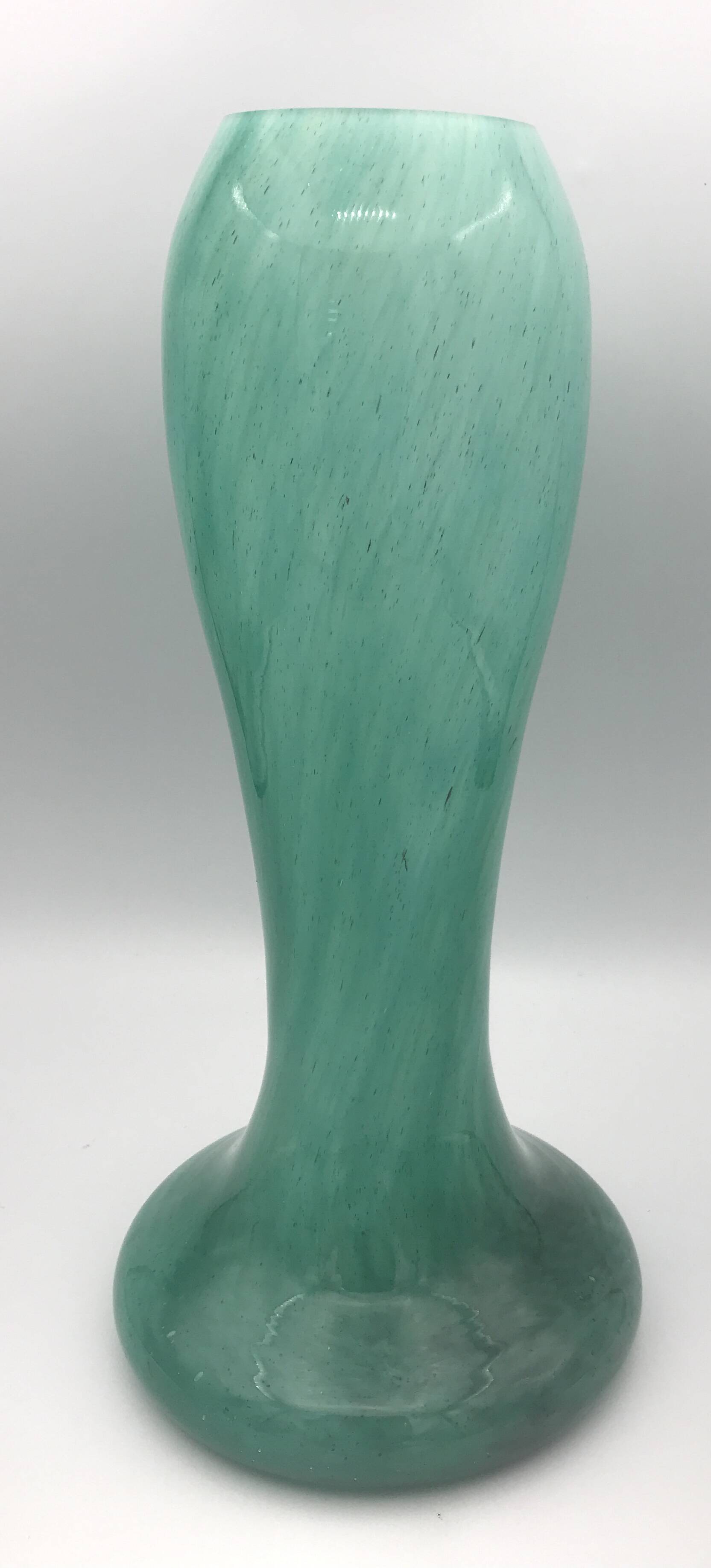 Vintage speckled green marbled glass vase, art nouveau