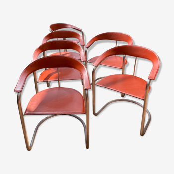 Suite de six fauteuils en cuir et chromes des années 70/80