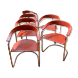 Suite of six leather and chrome armchairs from the 70s/80s