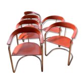 Suite of six leather and chrome armchairs from the 70s/80s