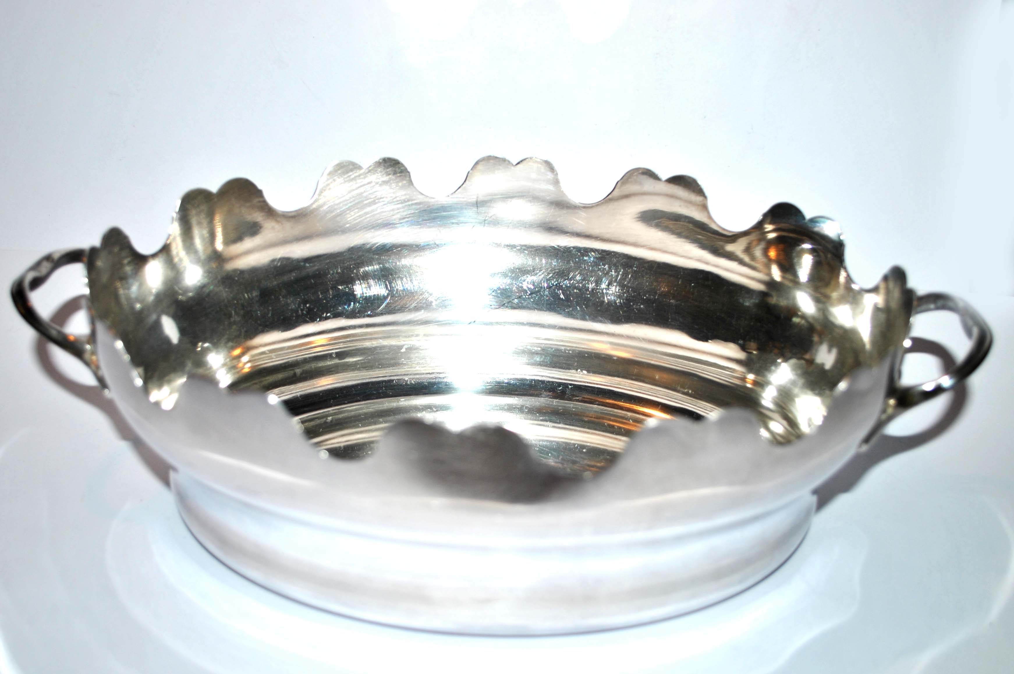 Antique glass cooler in silver metal - corbeille verrière à glace