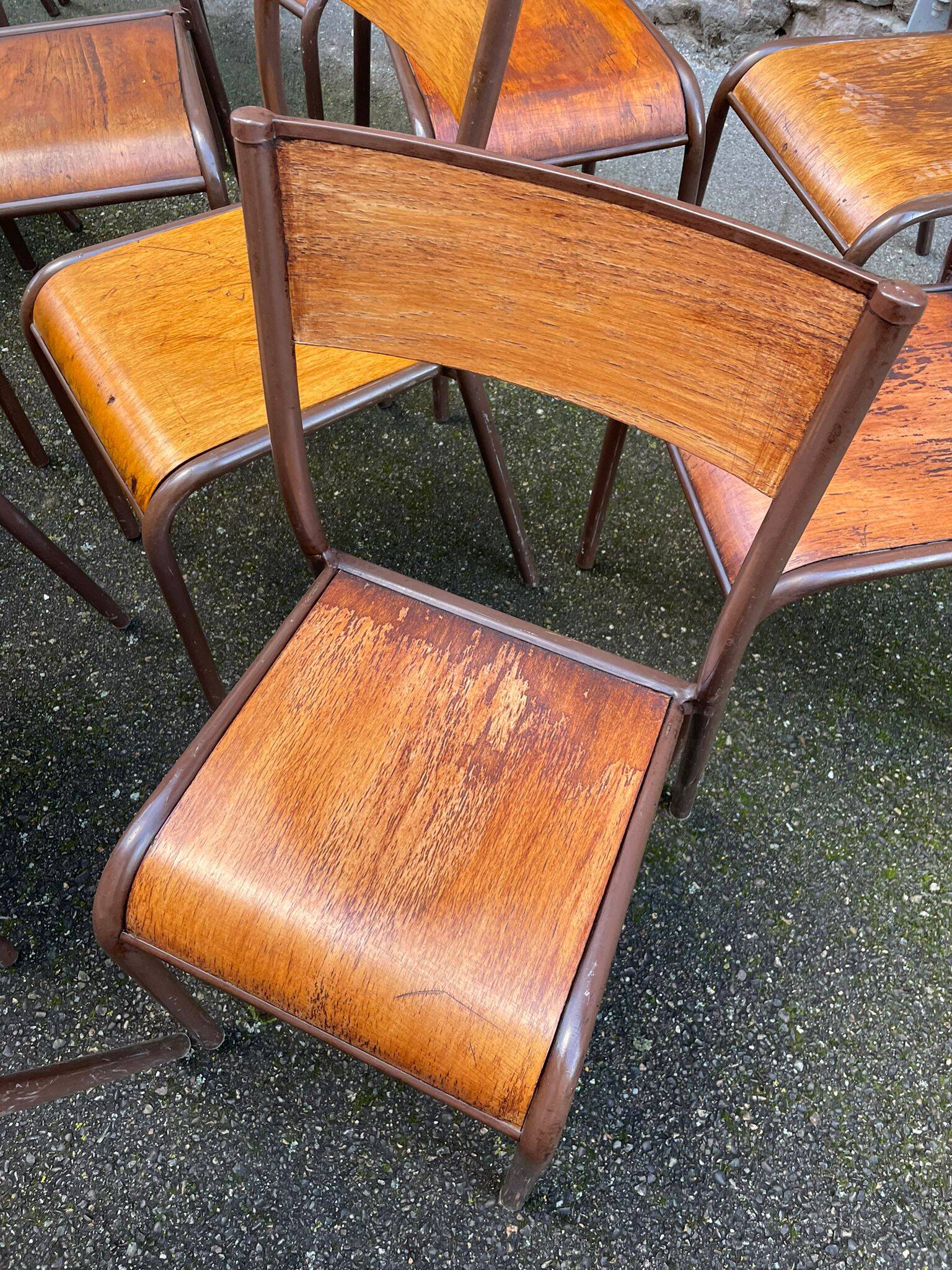 20 vintage school chairs in metal and wood design Mid-century vintage 1960 french Mullca