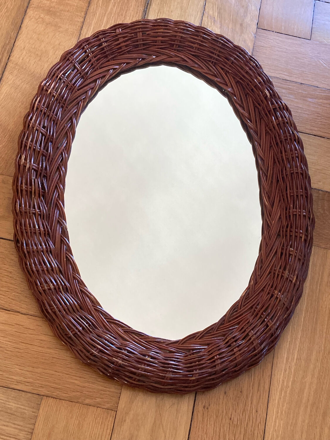 Oval wicker rattan mirror