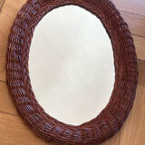 Oval wicker rattan mirror