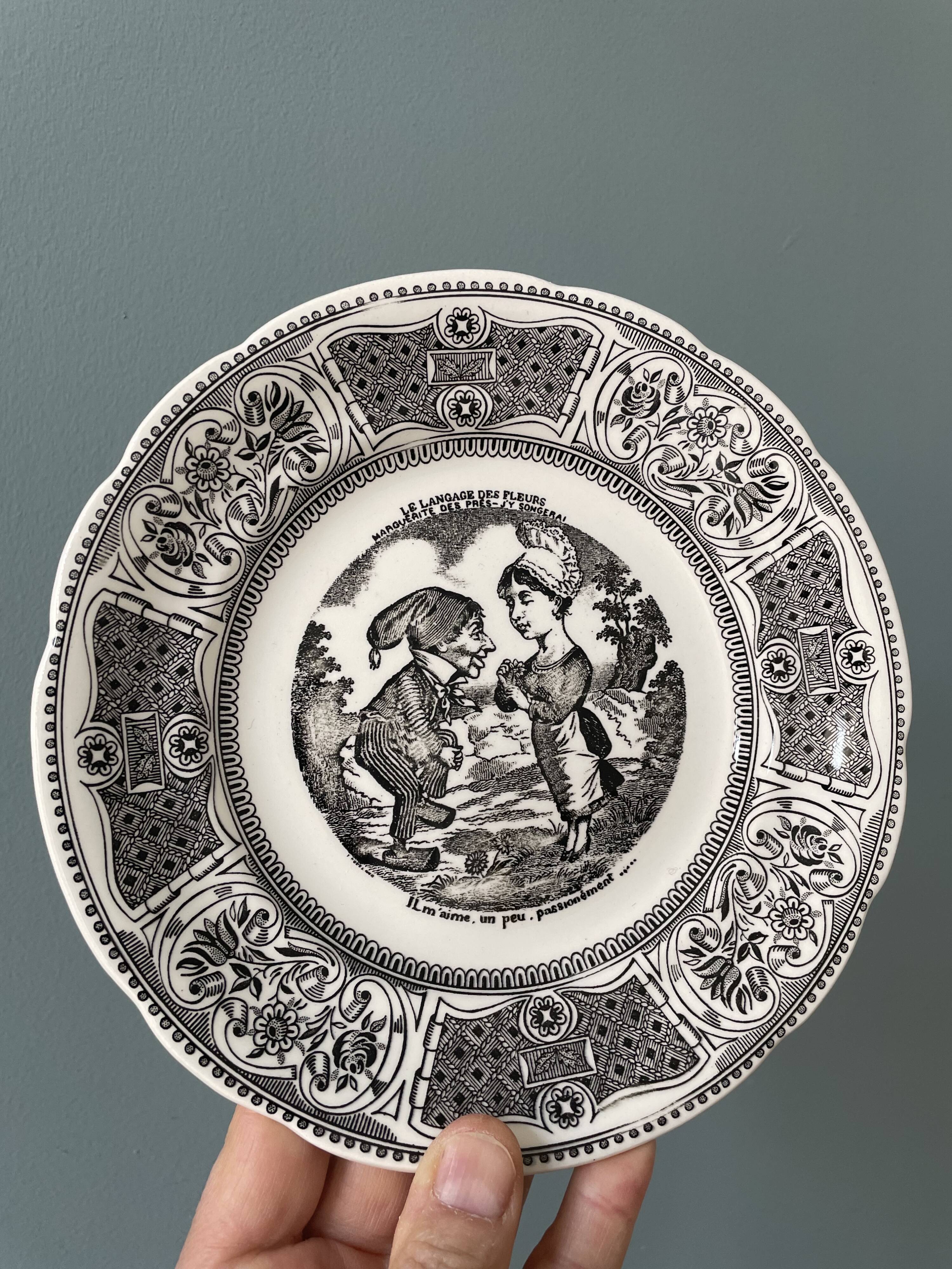 Box of 6 dessert plates in Gien earthenware, "the language of flowers"