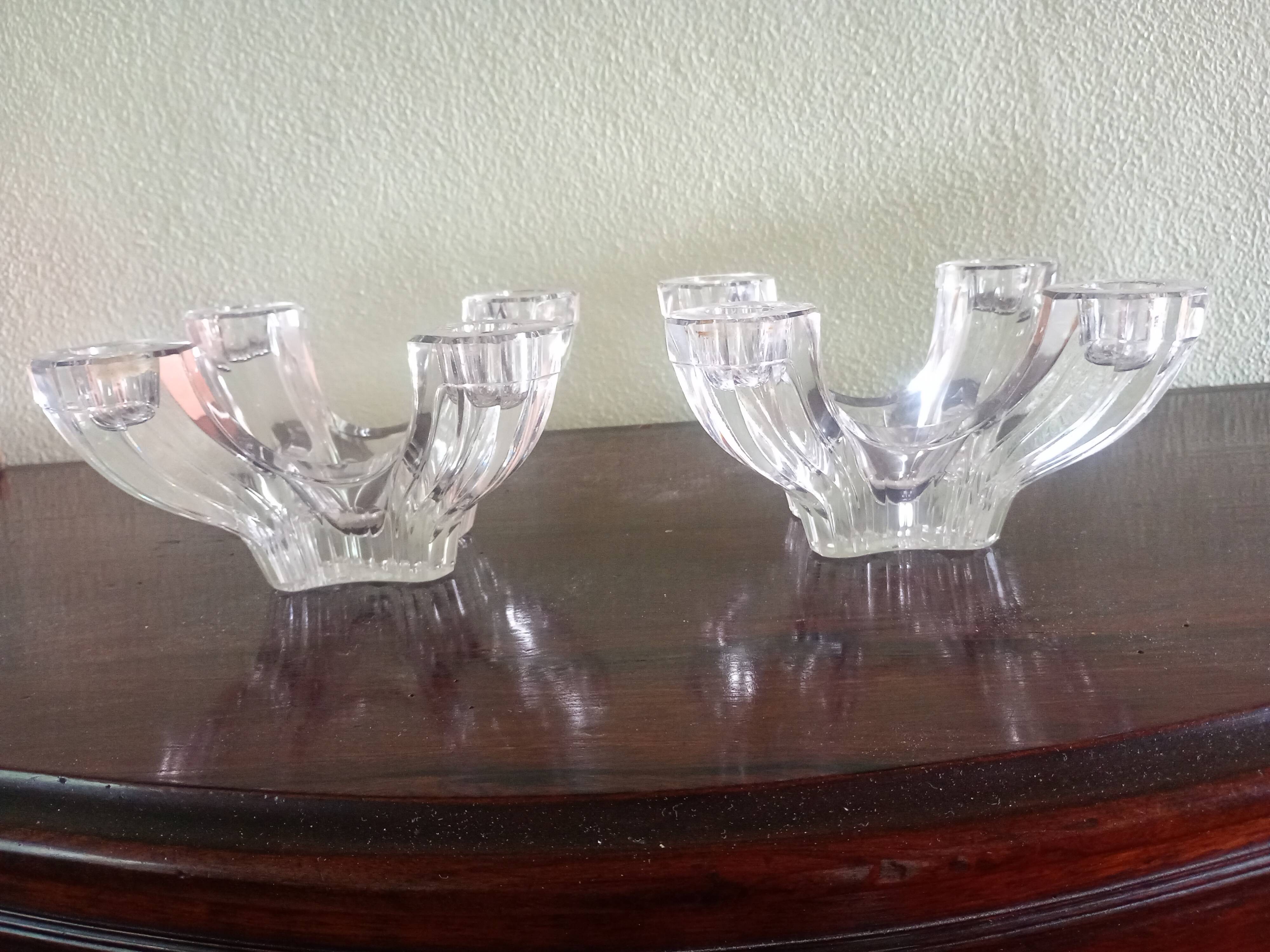Val Saint Lambert - Pair of 4-light crystal candlesticks - modern design