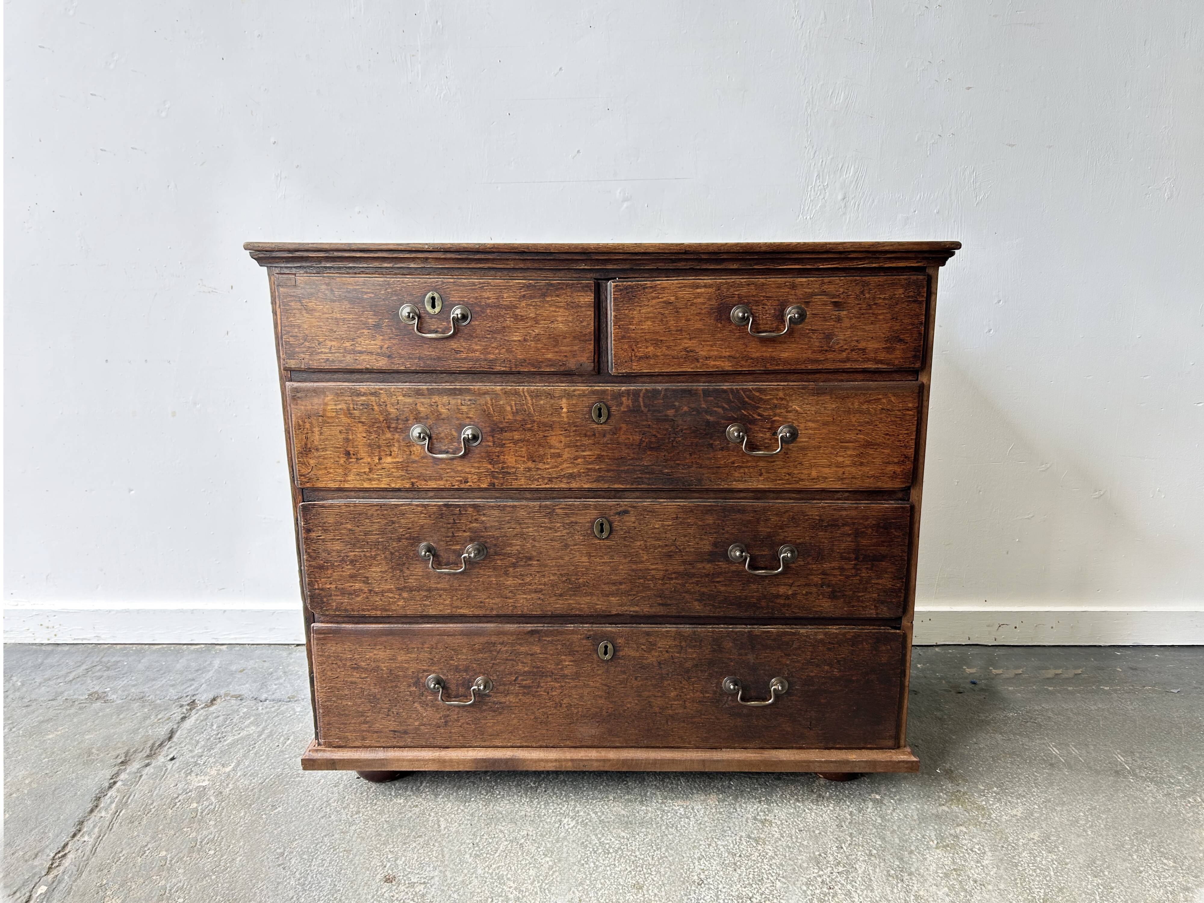 Antique Georgian Oak Chest of Drawers Swan Neck Handles circa 1760-1800
