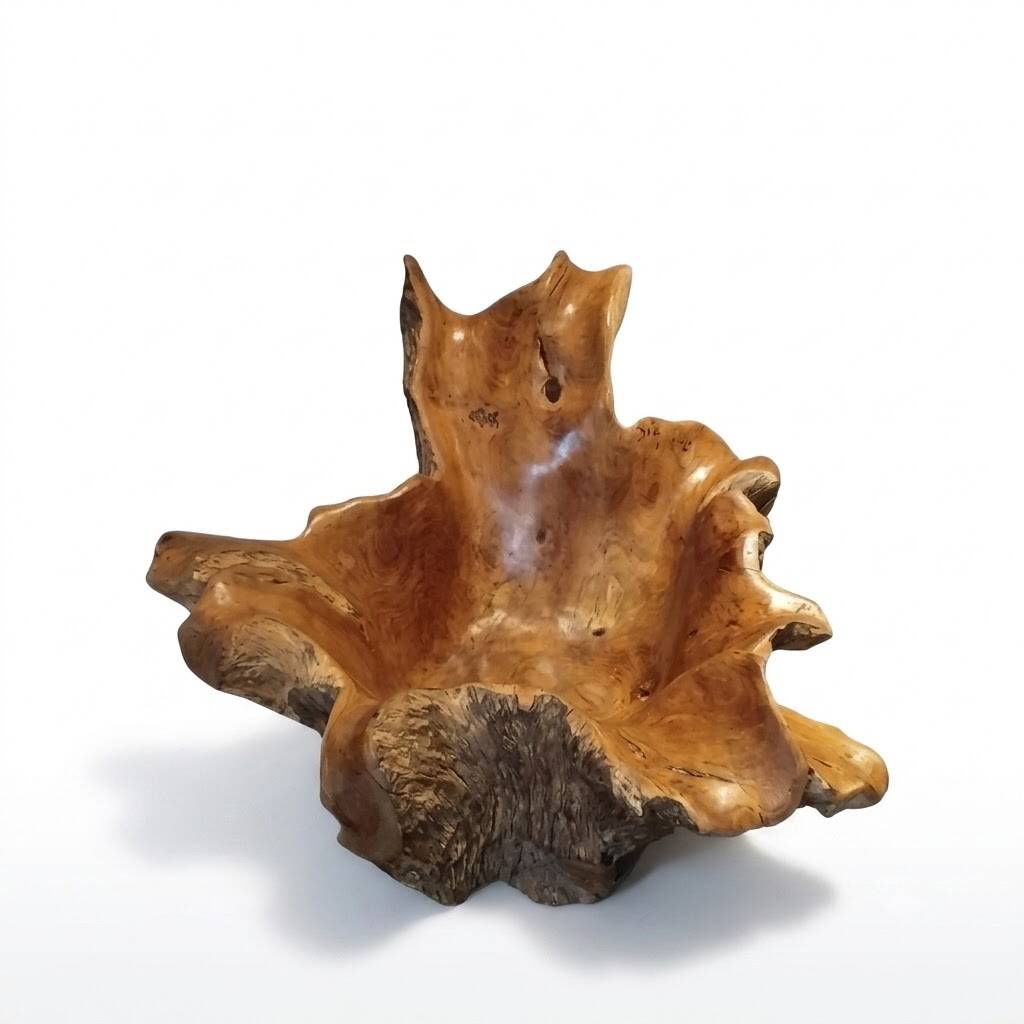 Sculptural wooden centrepiece, organic bowl, brutalist.