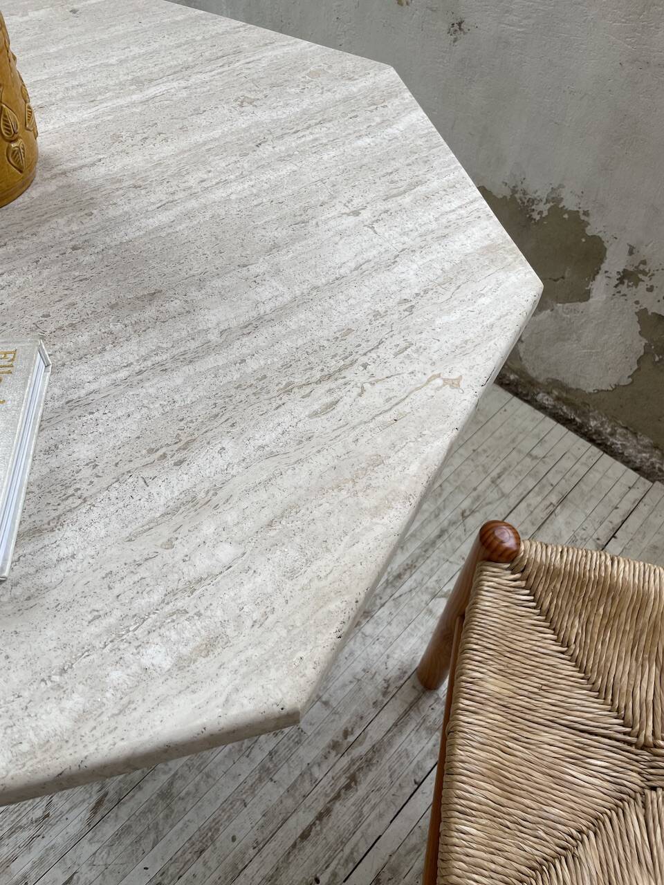 Octagonal travertine coffee table