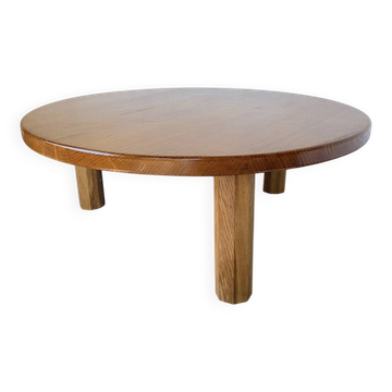 Table basse ronde tripode en chêne 1950