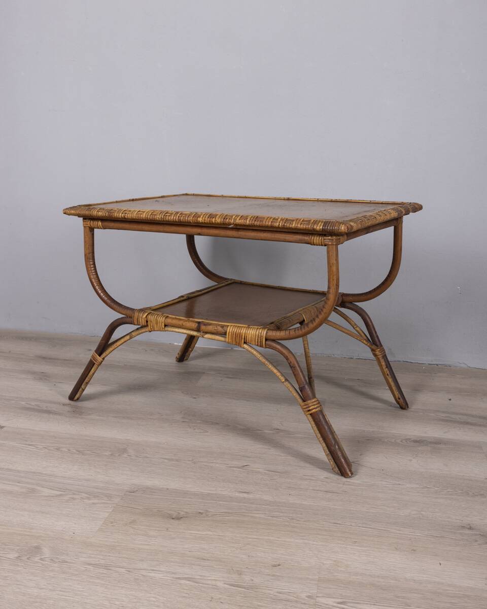 Vintage 1960s Italian design bamboo and wood side table