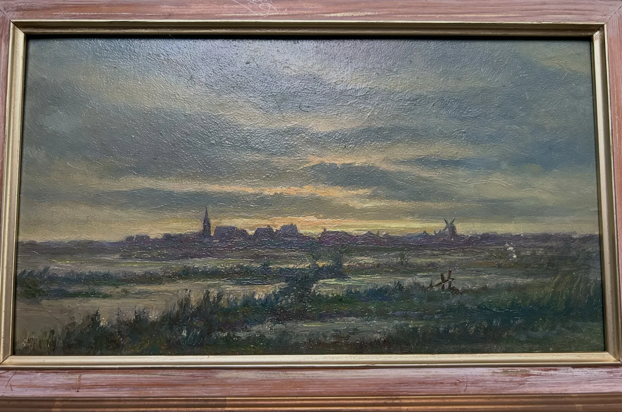 Village at Dusk, Oil on cardboard, 20th Century School