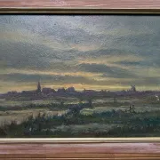 Village at Dusk, Oil on cardboard, 20th Century School
