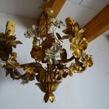 chandelier Hans Kogl gilded and enamelled leaves 1960