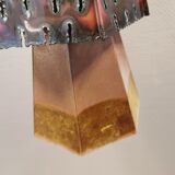Older Danish cone-shaped hanging lamp in copper-colored lacquer with an inner contrasting shade.