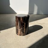 Side table in black petrified wood with light streaks h: 27,5cm d:18,5cm