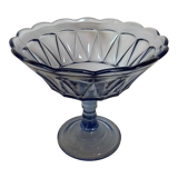 Ancienne coupe à pied verre moulé bleu