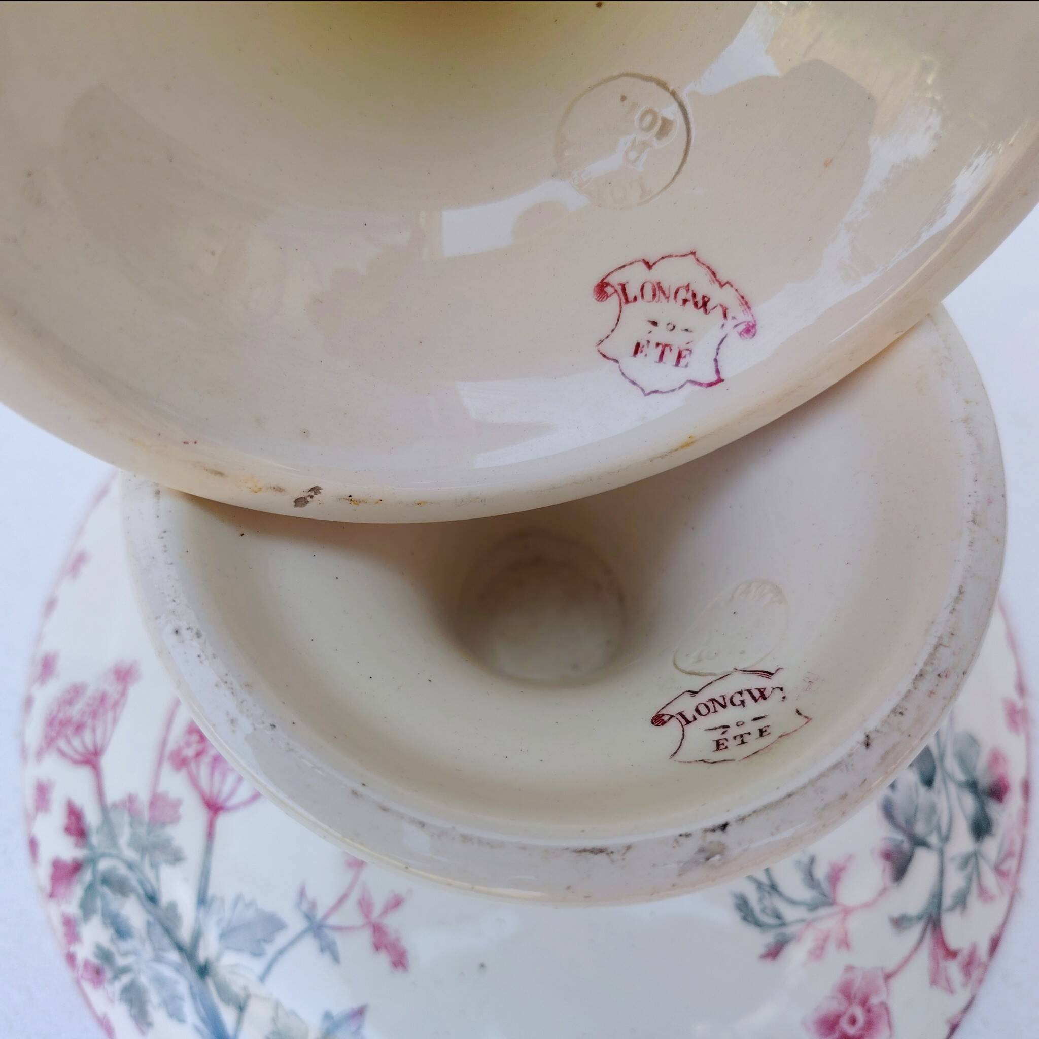 Paire de compotiers, faïence Longwy, modèle été