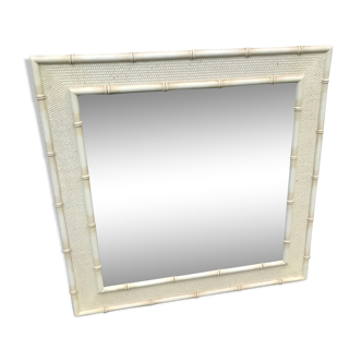 Large rattan and white bamboo mirror