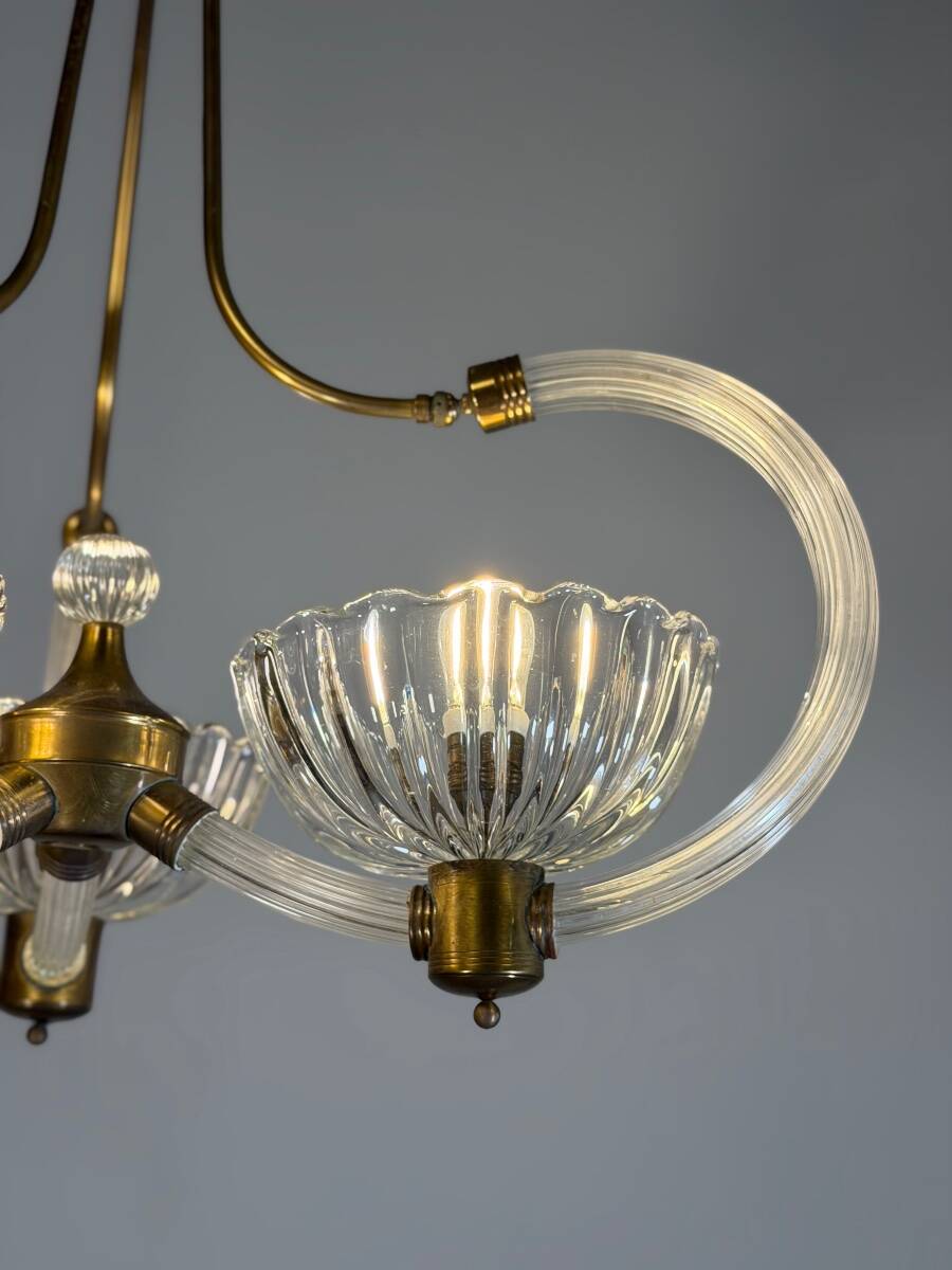 Lustre vénitien en verre de Murano et laiton , vers 1950