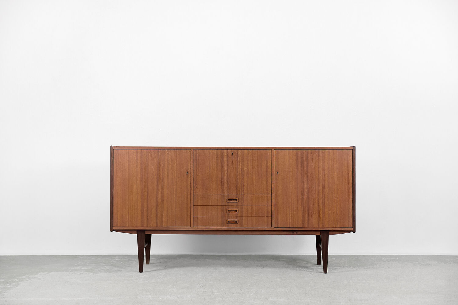 Scandinavian classic teak high sideboard with drawers, 1960s