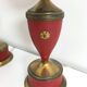 Pair of Red Varnished Metal, Brass and Glass Table Lamps, Italy