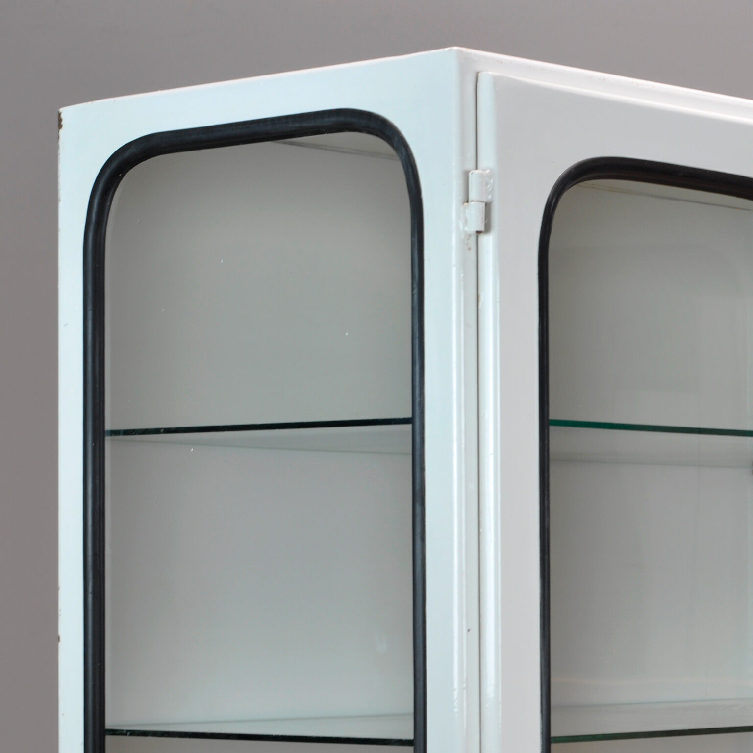 Vintage glass & iron medical cabinet, 1970s