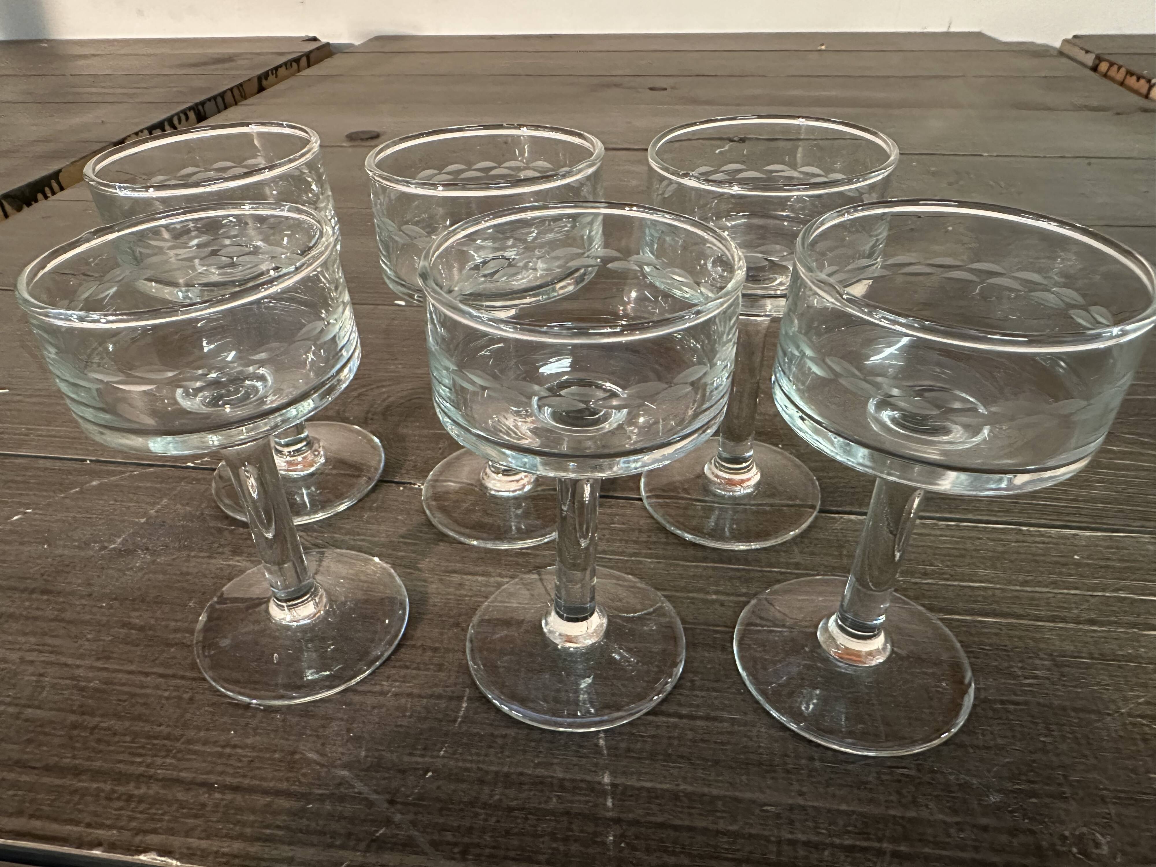 6 sorbet cups on foot - Engraved Crystal Rice Grains H 11.5 cm