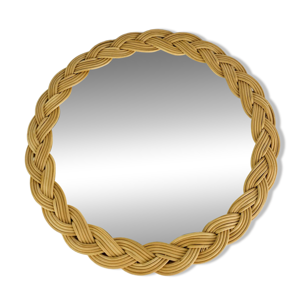 Miroir rond en rotin tressé, années 60, vintage — Beyit