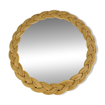 Miroir rond en rotin tressé, années 60, vintage