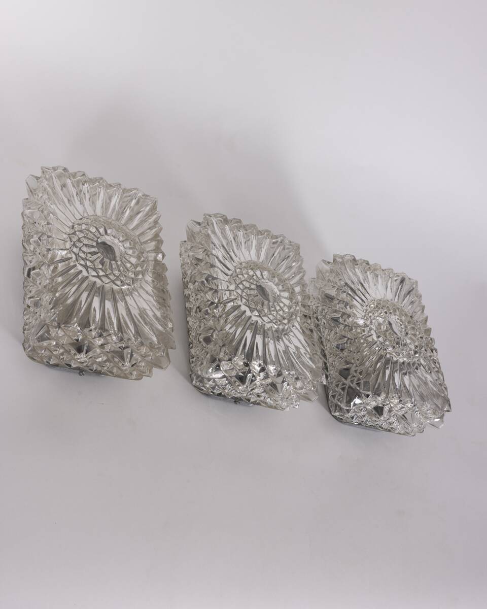 Vintage Worked Glass Wall Lamps, 1970s, Set of 3