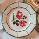 6 flat plates in faience with red rose decoration and green leaves
