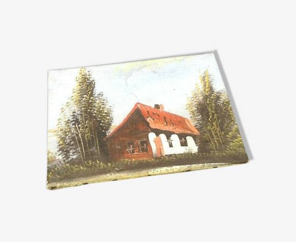 Tableau huile sur toile Maison en sous bois 215x150mm