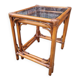 Nesting coffee tables, bamboo, rattan and glass, 70s