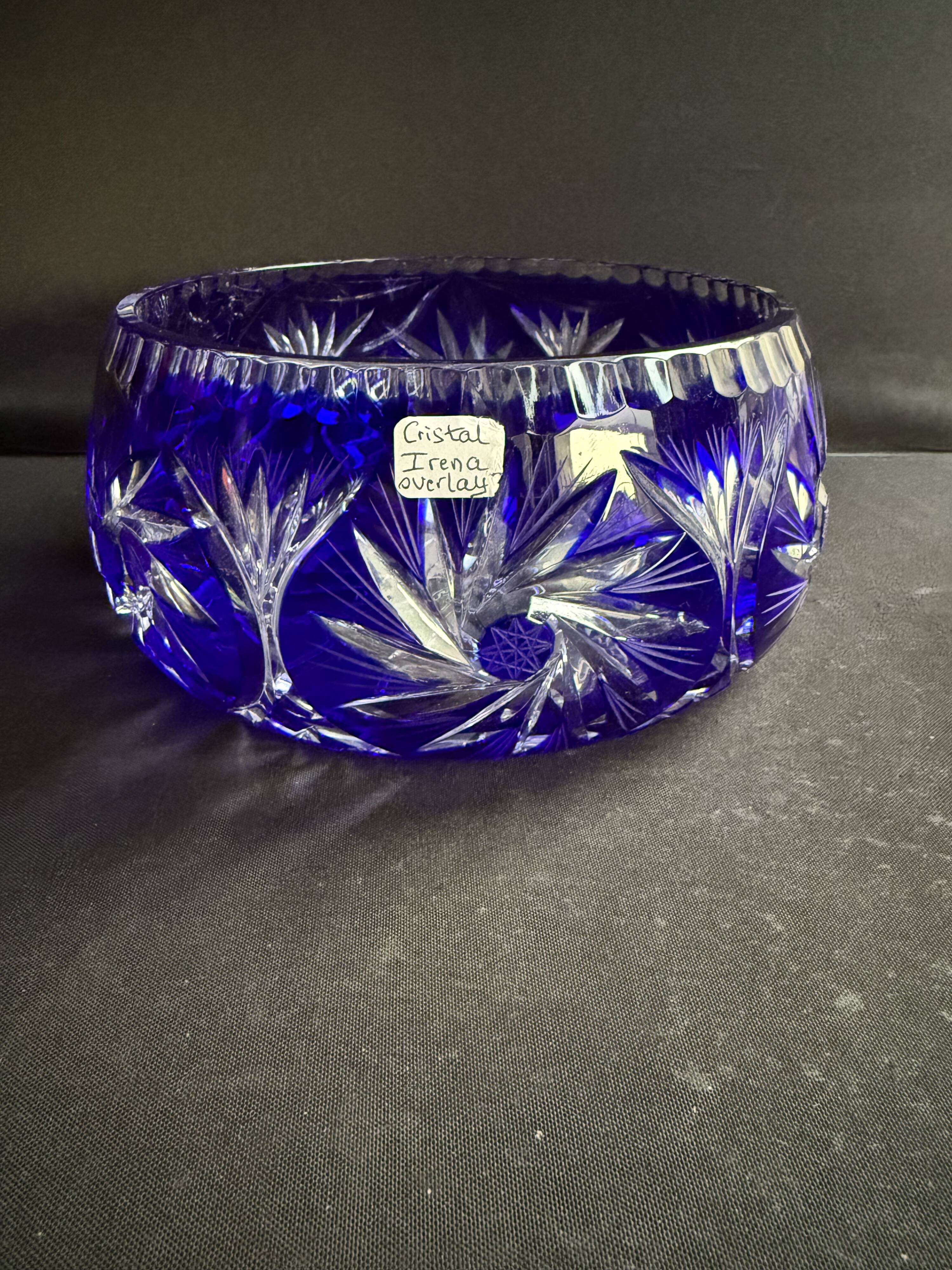 Cobalt blue cut crystal salad bowl – irena poland