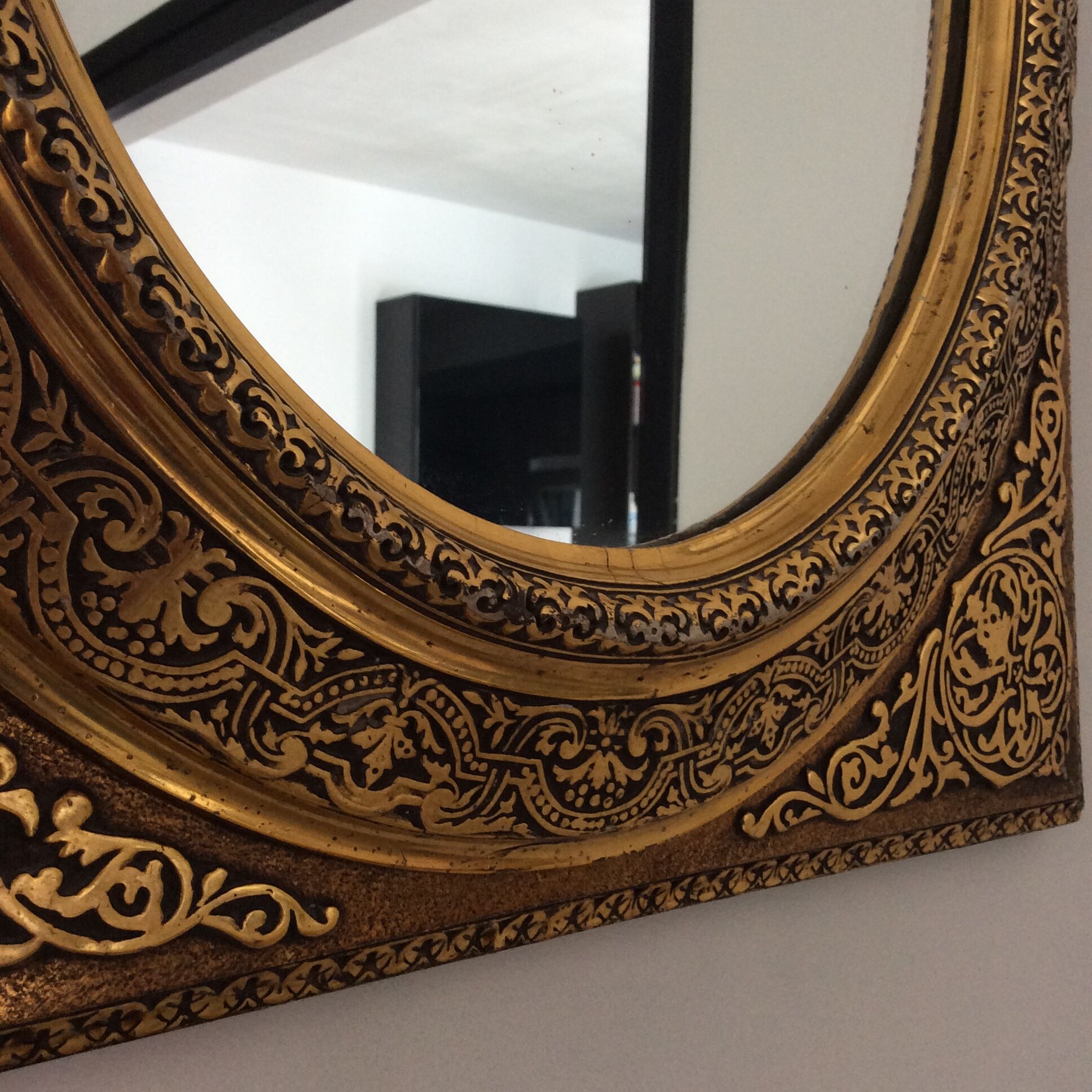 Old gilded carved wooden mirror - 56x47cm