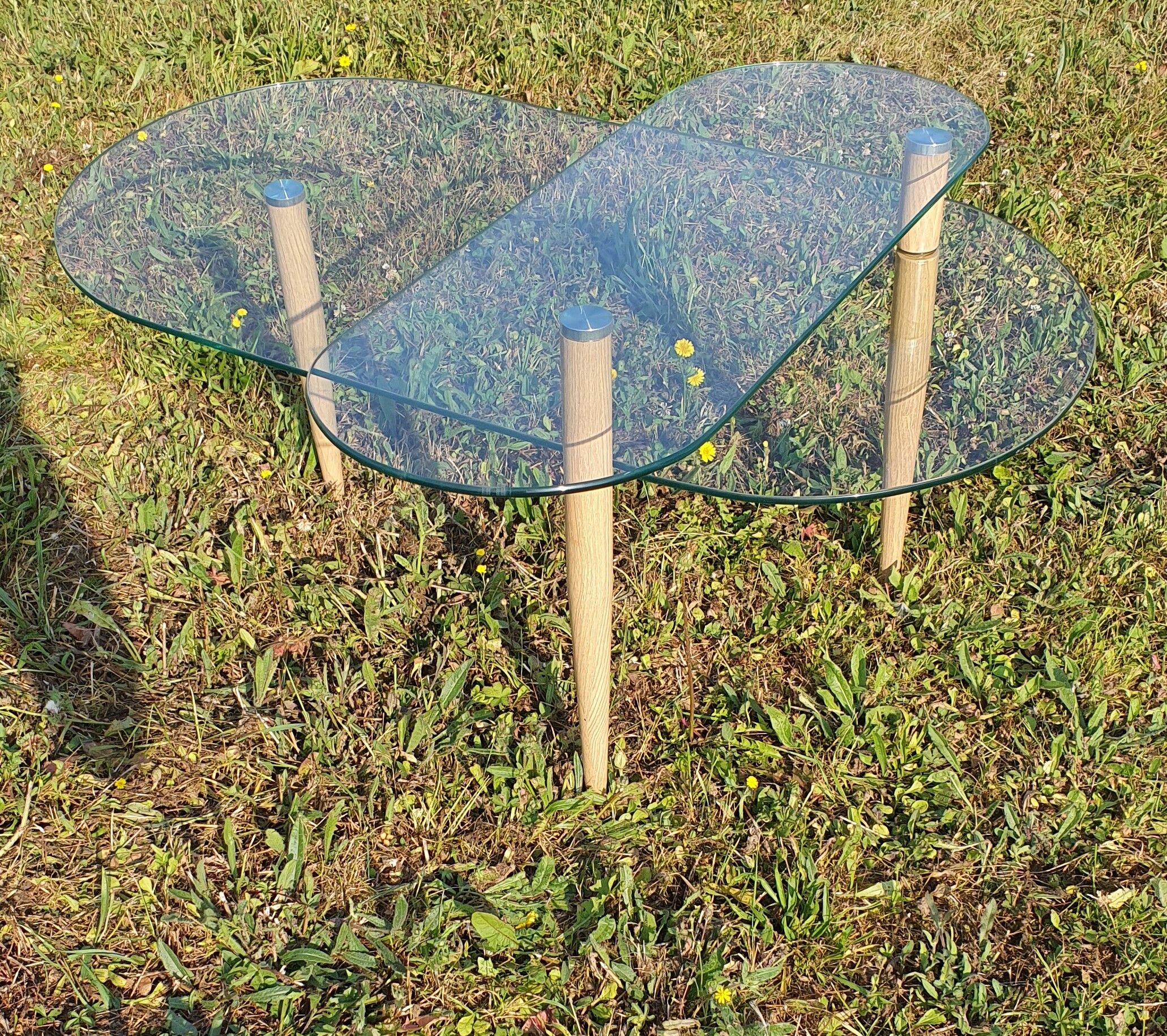 glass coffee table with swivel top spindle foot wood 100x50 height 40 and 30cm