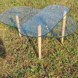 glass coffee table with swivel top spindle foot wood 100x50 height 40 and 30cm